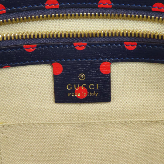 GUCCI Handbag 620850 leather Navy Horsebit Dot Pattern 2WAY Women Used Authentic