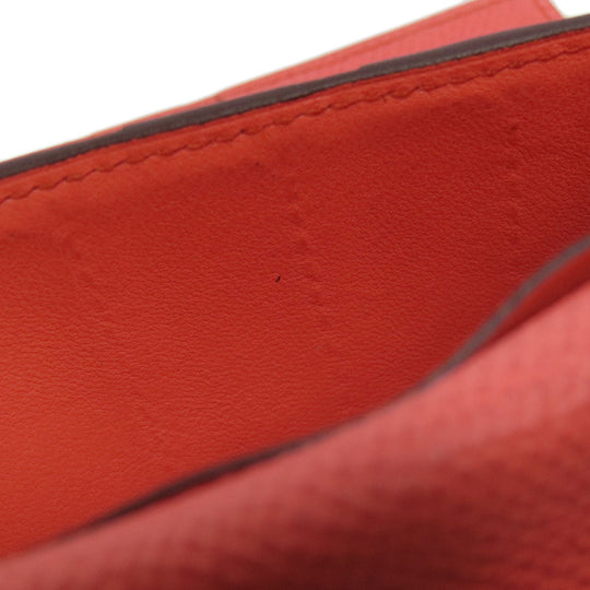 HERMES Long Wallet Purse Epsom Red Bearn 2PLIS SilverMetal Women Used Authentic