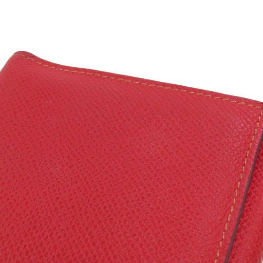 HERMES Long Wallet Purse Epsom Red Bearn 2PLIS SilverMetal Women Used Authentic