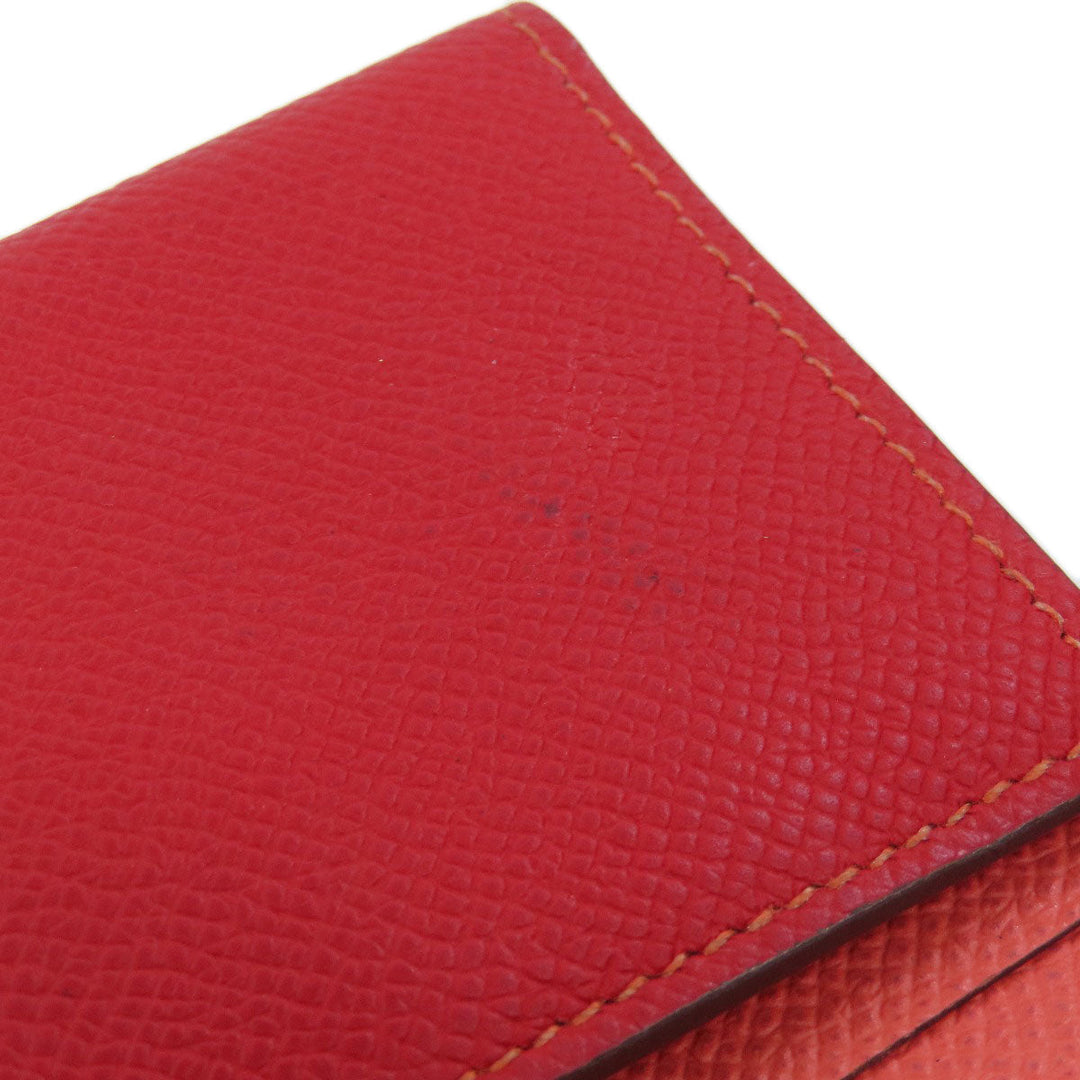 HERMES Long Wallet Purse Epsom Red Bearn 2PLIS SilverMetal Women Used Authentic