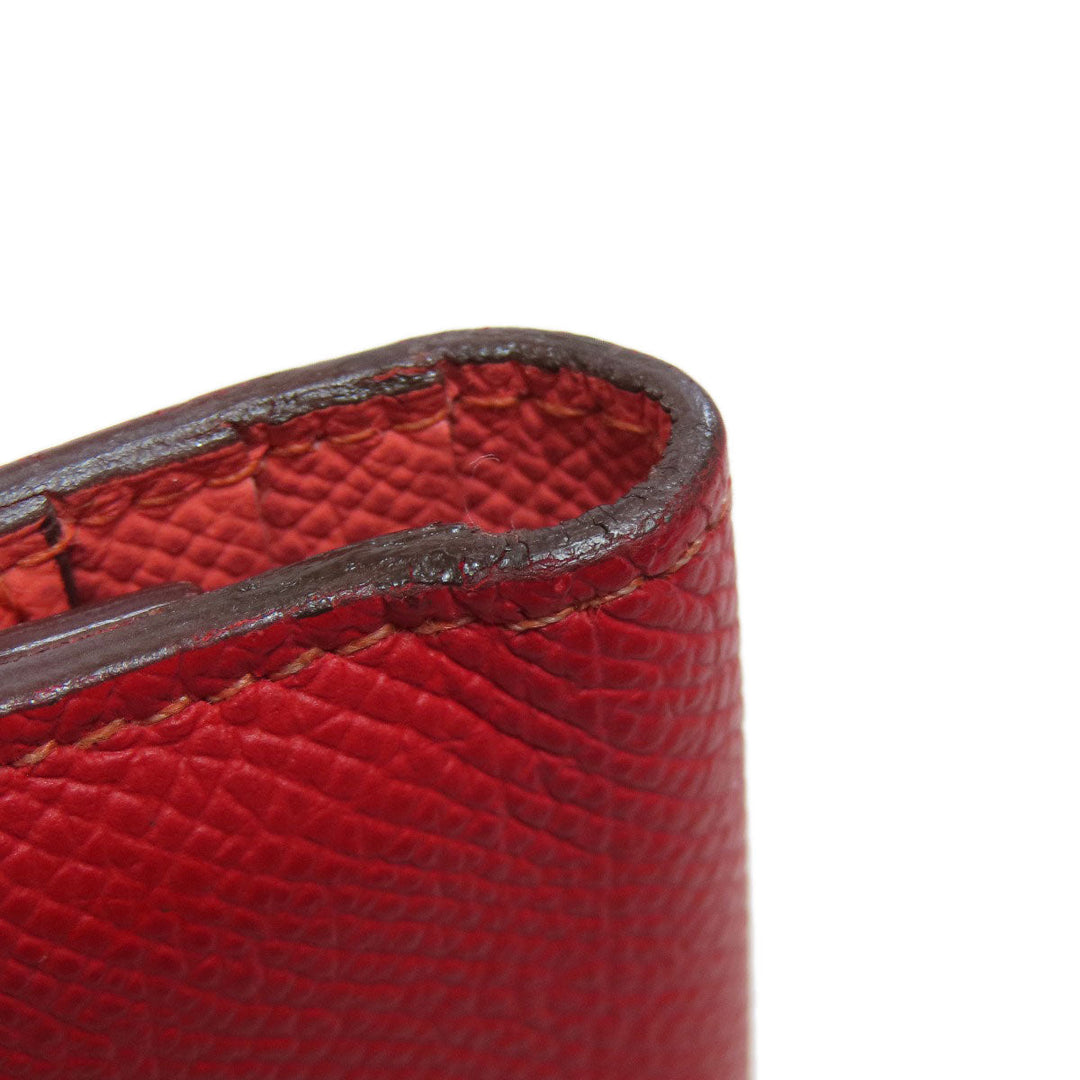 HERMES Long Wallet Purse Epsom Red Bearn 2PLIS SilverMetal Women Used Authentic