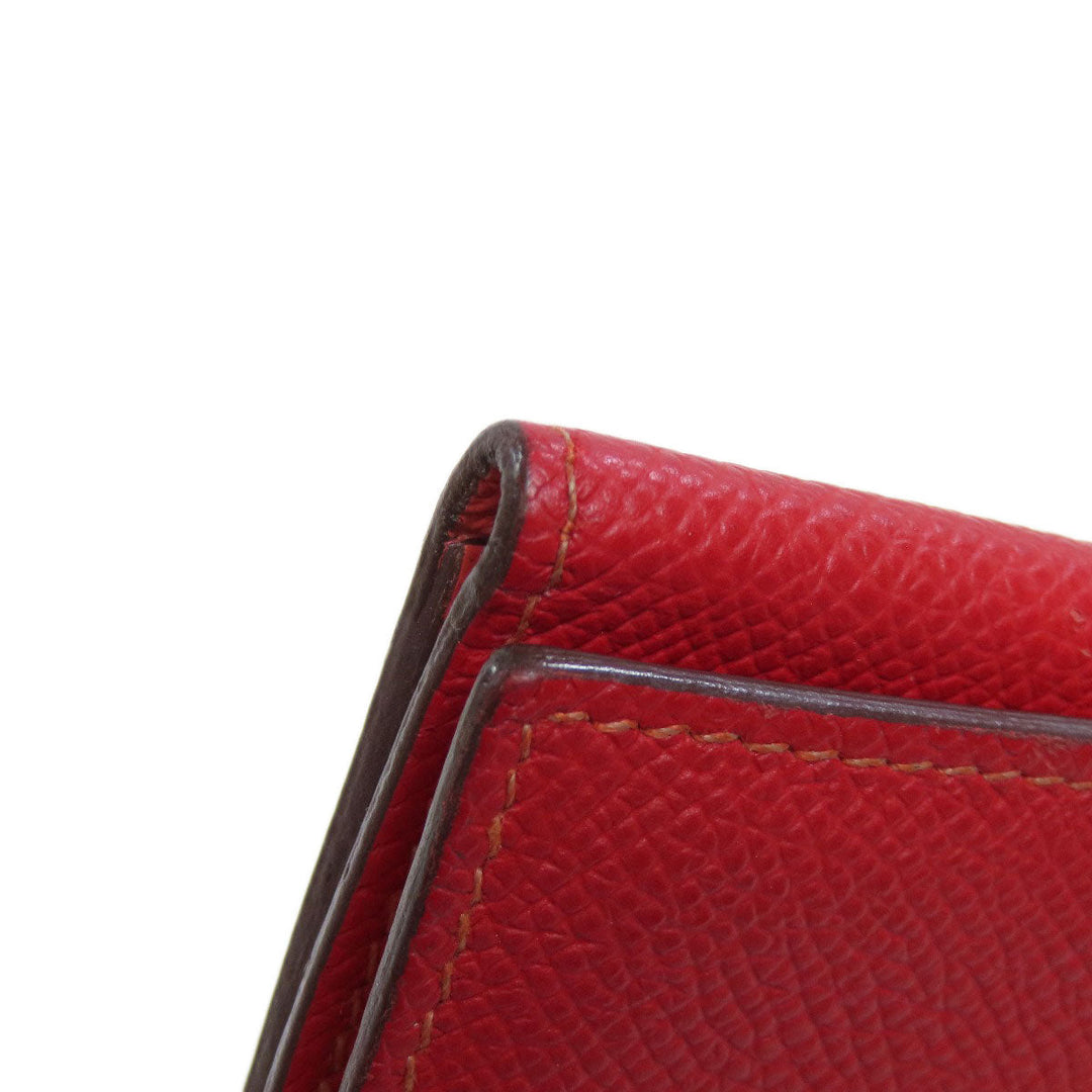 HERMES Long Wallet Purse Epsom Red Bearn 2PLIS SilverMetal Women Used Authentic