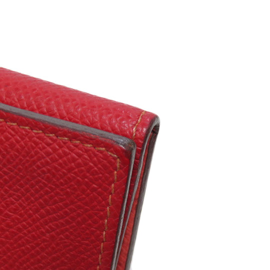 HERMES Long Wallet Purse Epsom Red Bearn 2PLIS SilverMetal Women Used Authentic
