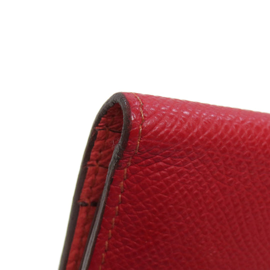 HERMES Long Wallet Purse Epsom Red Bearn 2PLIS SilverMetal Women Used Authentic