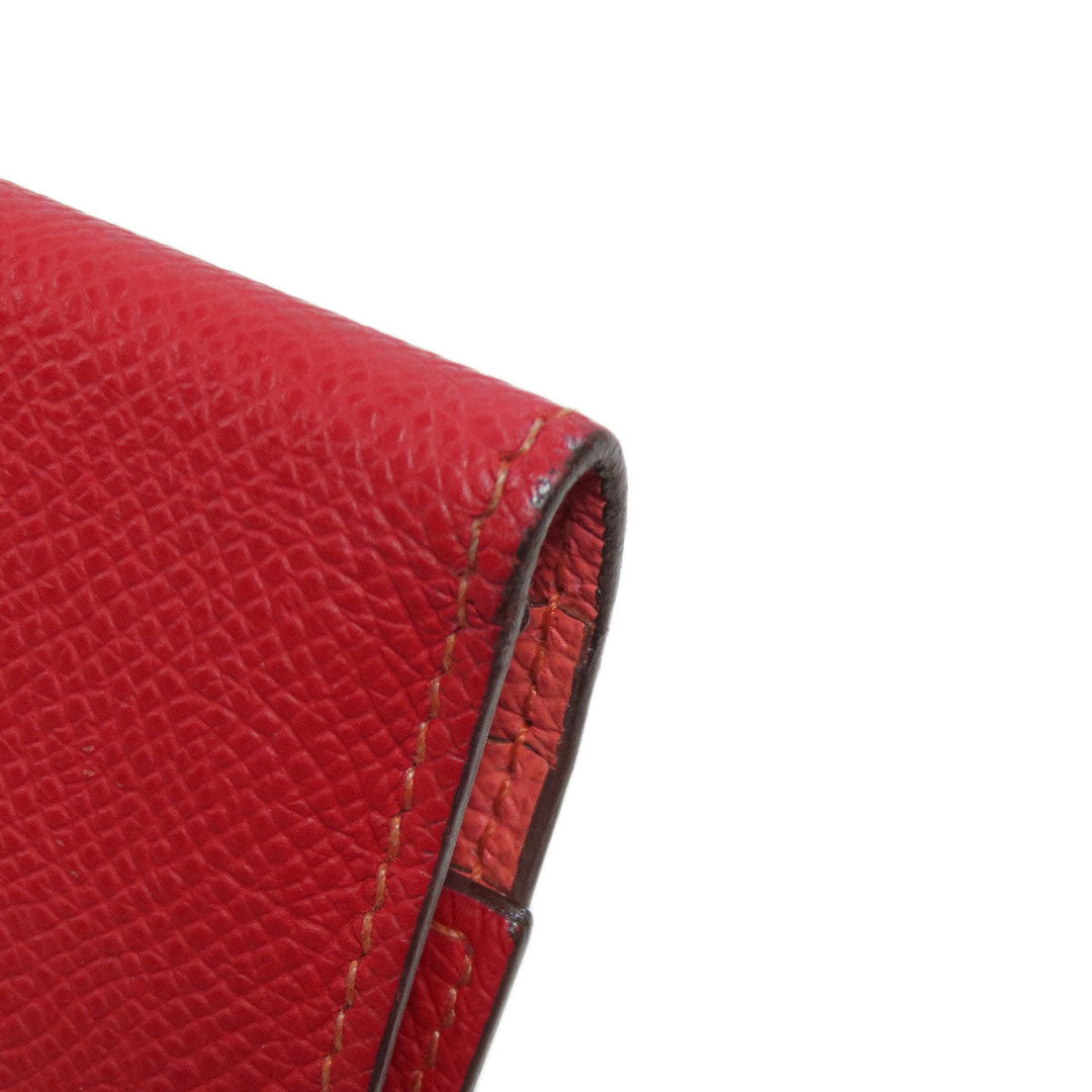 HERMES Long Wallet Purse Epsom Red Bearn 2PLIS SilverMetal Women Used Authentic