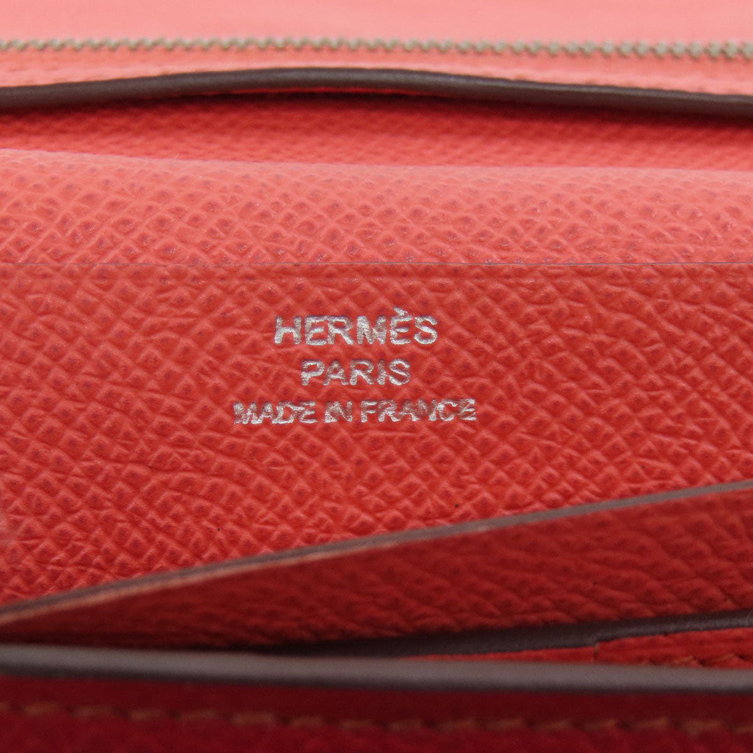 HERMES Long Wallet Purse Epsom Red Bearn 2PLIS SilverMetal Women Used Authentic