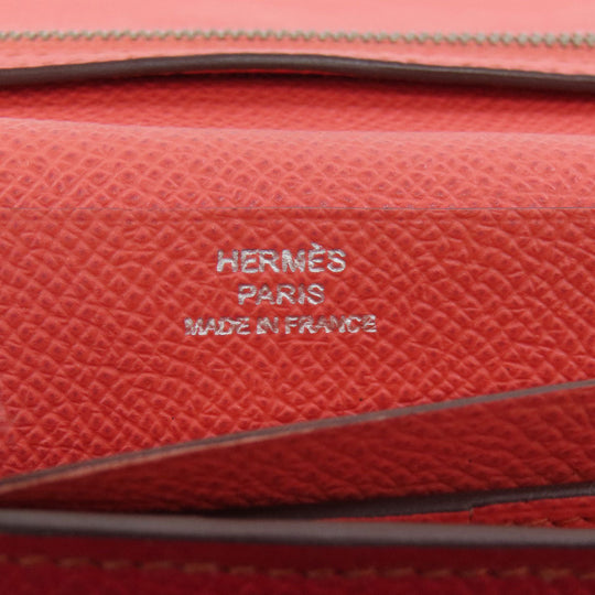 HERMES Long Wallet Purse Epsom Red Bearn 2PLIS SilverMetal Women Used Authentic
