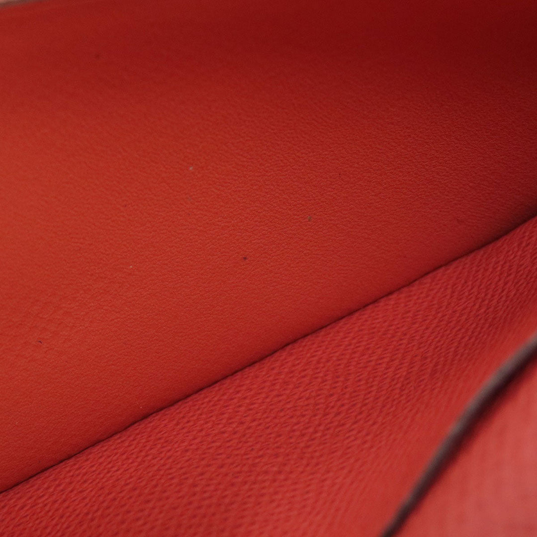 HERMES Long Wallet Purse Epsom Red Bearn 2PLIS SilverMetal Women Used Authentic