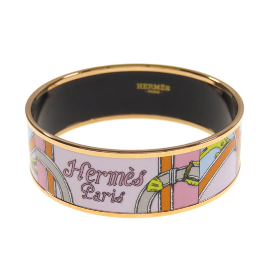 HERMES bracelet metallic pink Emaille GM bangle Women Used Authentic