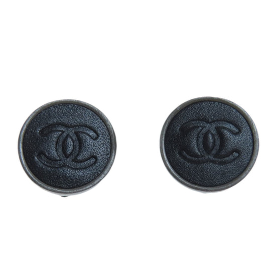 CHANEL Earring metallic black COCO Mark Women Used Authentic