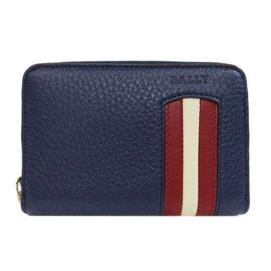 BALLY Coin case leather Navy Barry Stripe mens Used Authentic
