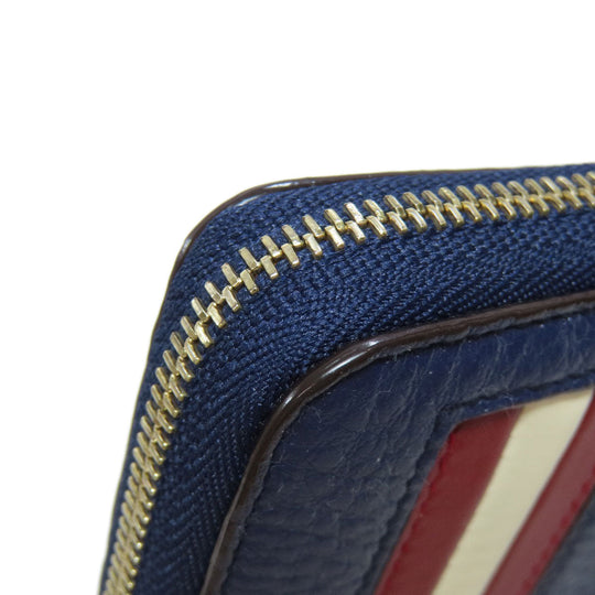 BALLY Coin case leather Navy Barry Stripe mens Used Authentic
