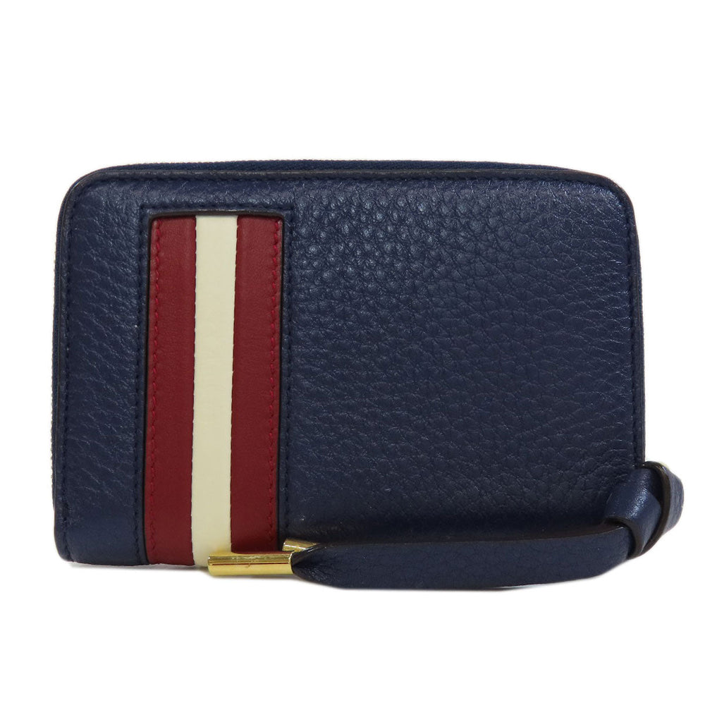 BALLY Coin case leather Navy Barry Stripe mens Used Authentic