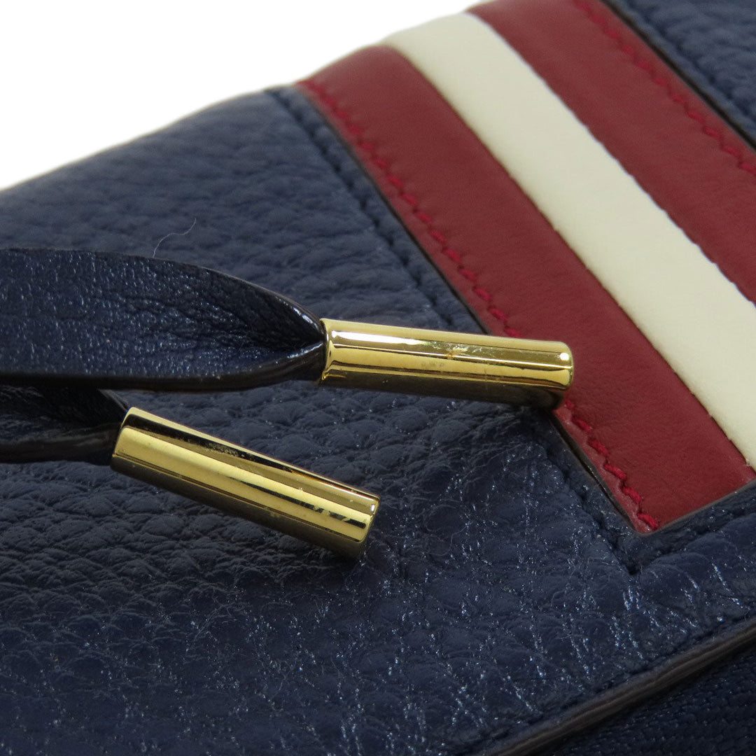 BALLY Coin case leather Navy Barry Stripe mens Used Authentic