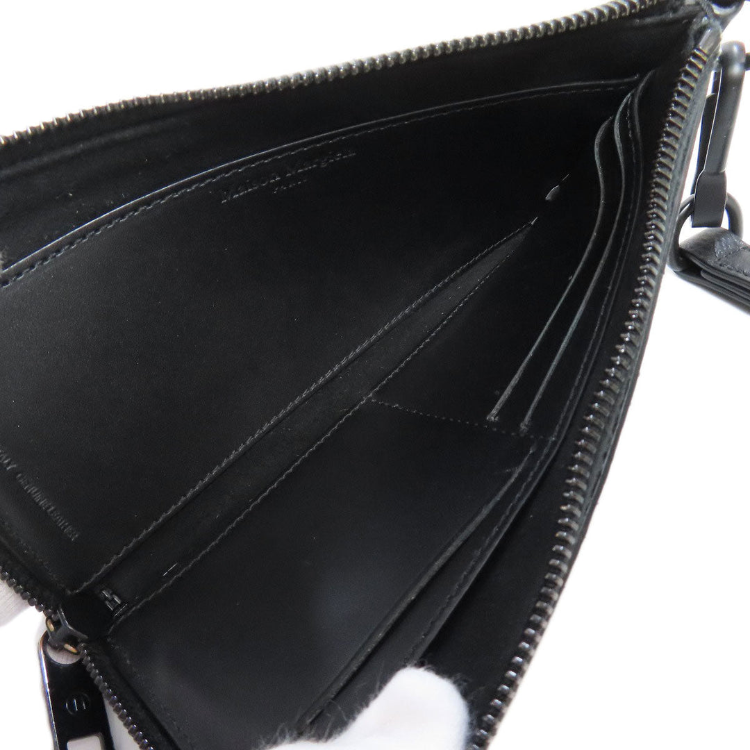 Maison Margiela Long Wallet Purse leather black logo Women Used Authentic