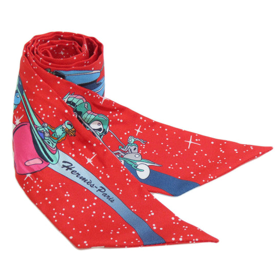 HERMES scarf silk Red Twilly Women Used Authentic