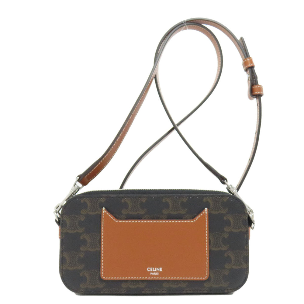 CELINE Shoulder Bag PVC Brown Triomphe Women Used Authentic