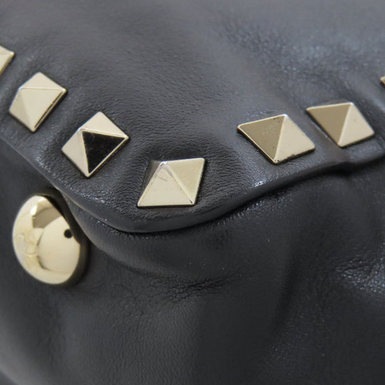 VALENTINO Handbag leather black Studs 2WAY Women Used Authentic