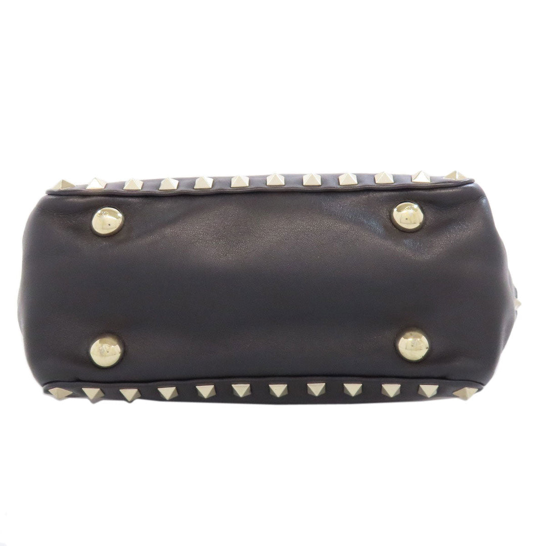 VALENTINO Handbag leather black Studs 2WAY Women Used Authentic