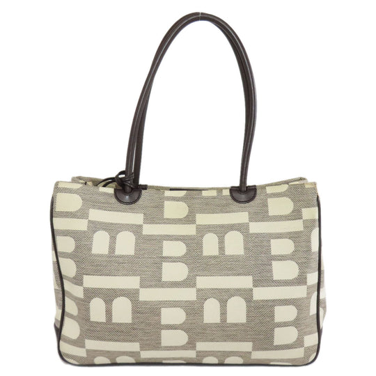 BALLY Tote Bag canvas Brown With logo Women Used Authentic