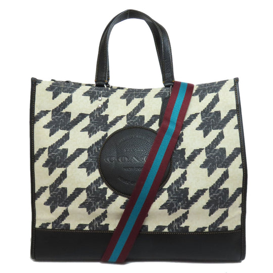 COACH Handbag CJ624 canvas black Dempsey Tote 40 Houndstooth Print and Patch 2WAY Women Used Authentic