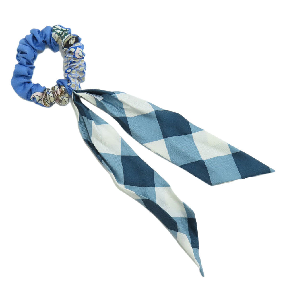 HERMES Hair rubber silk blue Shush Women Used Authentic