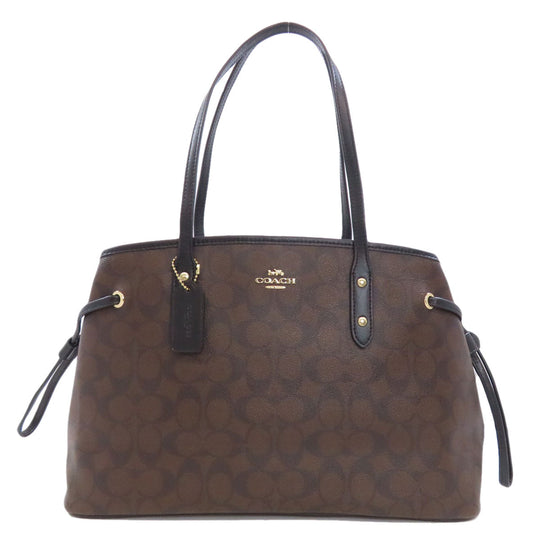 COACH Tote Bag F57842 PVC Brown Signature Women Used Authentic