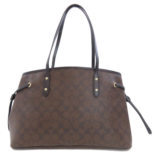 COACH Tote Bag F57842 PVC Brown Signature Women Used Authentic