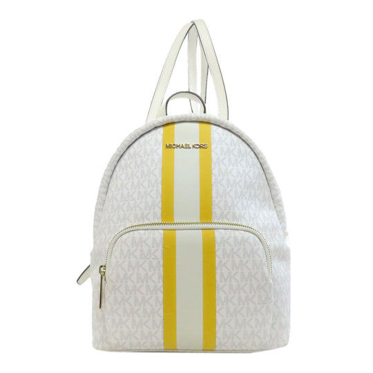 MICHAEL KORS Backpack PVC white MK Signature Stripes Women Used Authentic
