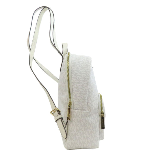 MICHAEL KORS Backpack PVC white MK Signature Stripes Women Used Authentic
