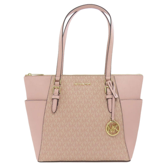 MICHAEL KORS Tote Bag PVC pink MK signature Women Used Authentic