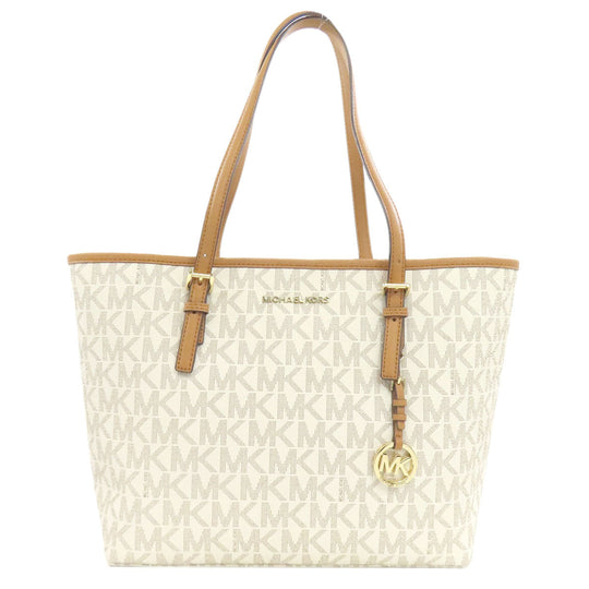 MICHAEL KORS Tote Bag PVC white MK signature Women Used Authentic