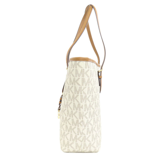 MICHAEL KORS Tote Bag PVC white MK signature Women Used Authentic