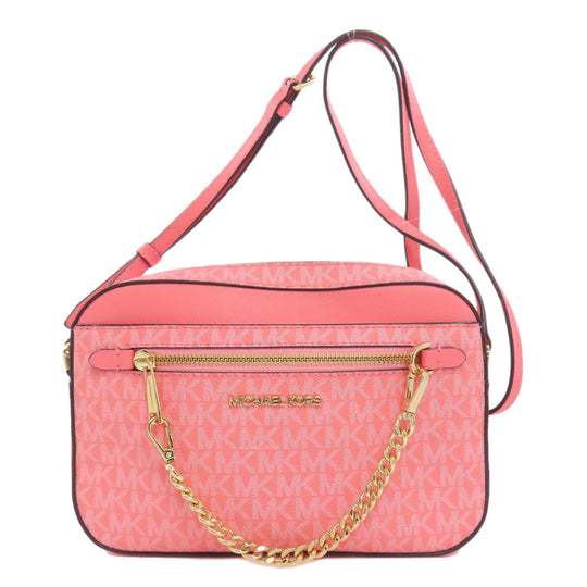 MICHAEL KORS Shoulder Bag PVC pink MK signature Women Used Authentic