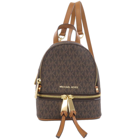 MICHAEL KORS Backpack PVC Brown Rear zip MK signature Women Used Authentic