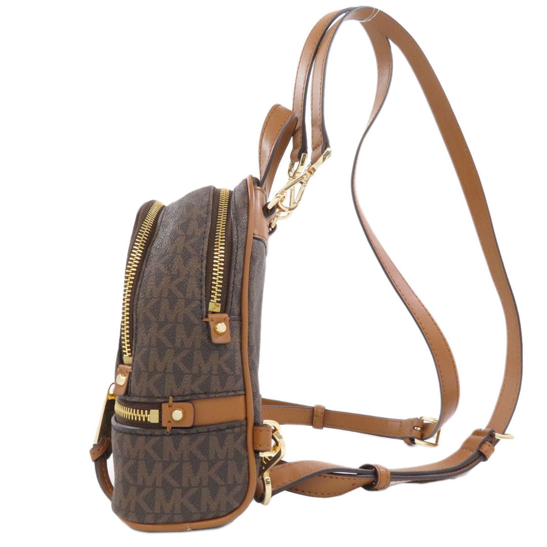 MICHAEL KORS Backpack PVC Brown Rear zip MK signature Women Used Authentic