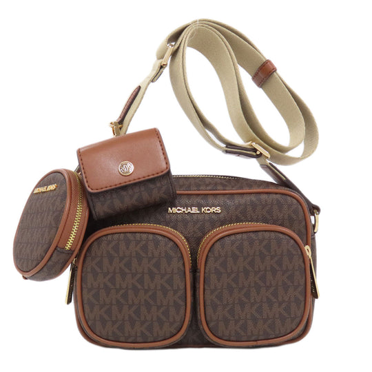 MICHAEL KORS Shoulder Bag PVC Brown MK signature Women Used Authentic