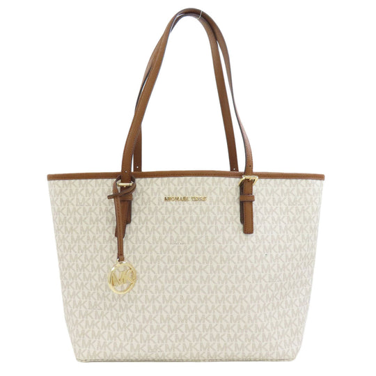 MICHAEL KORS Tote Bag PVC white MK signature Women Used Authentic