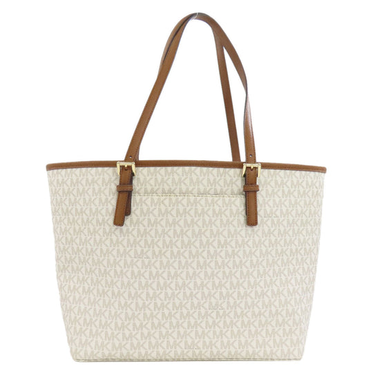 MICHAEL KORS Tote Bag PVC white MK signature Women Used Authentic