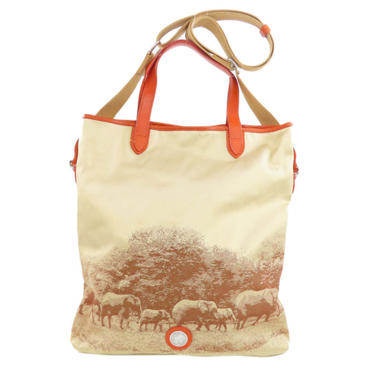 HUNTING WORLD Tote Bag canvas gold Elephant motif 2WAY Women Used Authentic