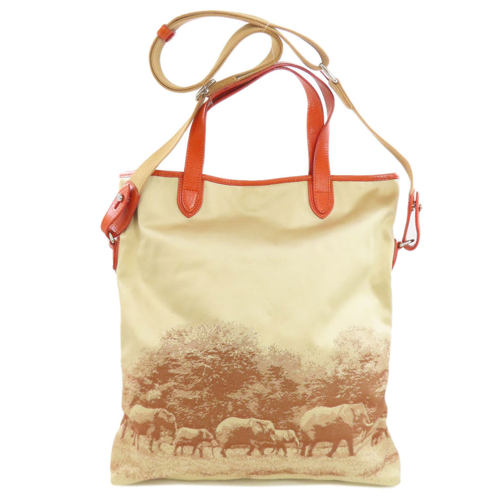 HUNTING WORLD Tote Bag canvas gold Elephant motif 2WAY Women Used Authentic