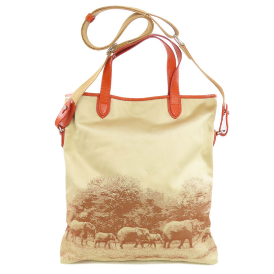 HUNTING WORLD Tote Bag canvas gold Elephant motif 2WAY Women Used Authentic