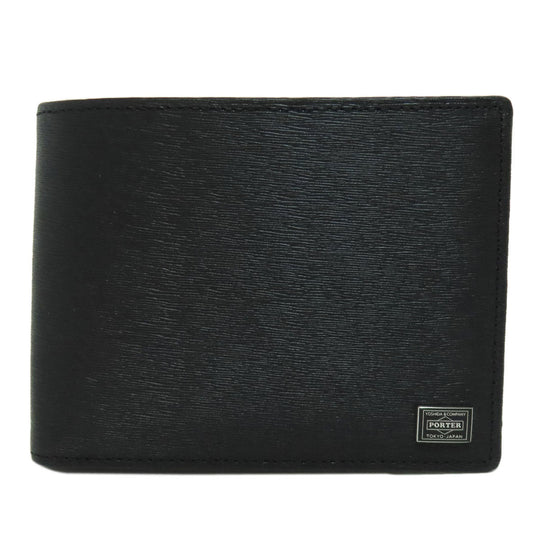 PORTER Bifold Wallet leather black logo mens Used Authentic