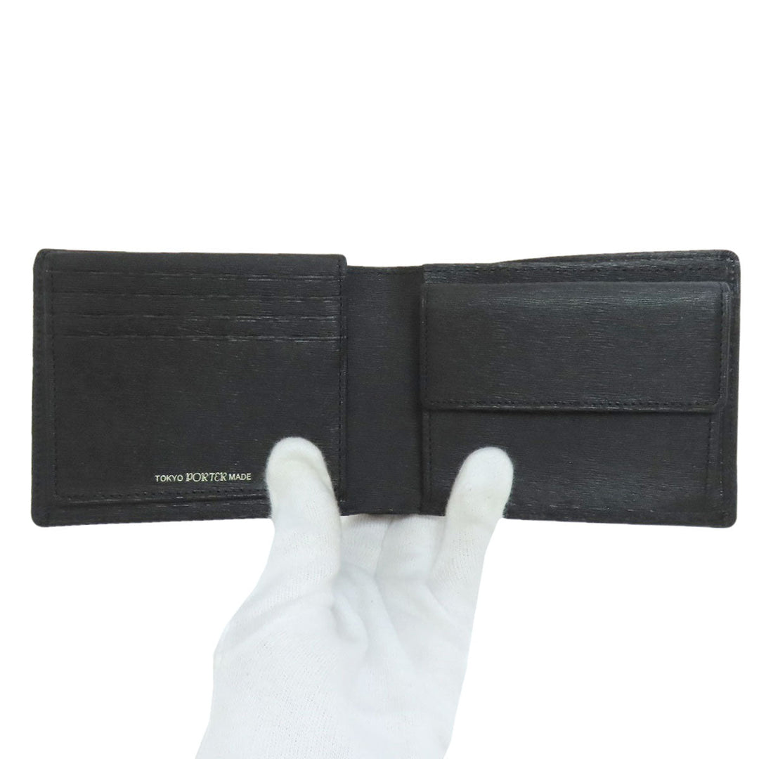 PORTER Bifold Wallet leather black logo mens Used Authentic