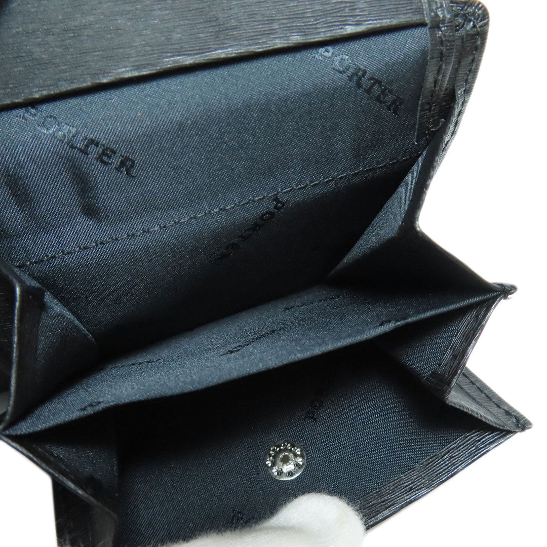 PORTER Bifold Wallet leather black logo mens Used Authentic