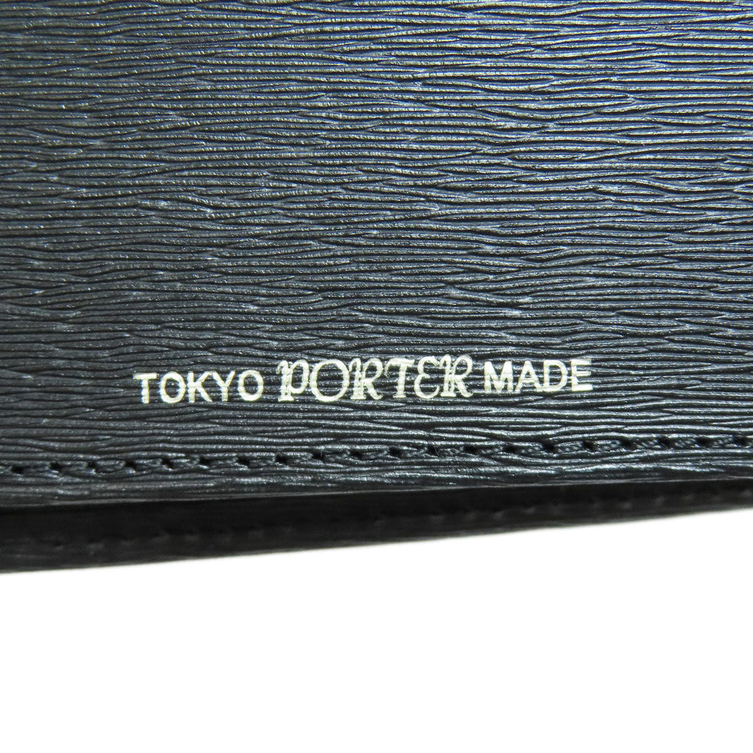 PORTER Bifold Wallet leather black logo mens Used Authentic