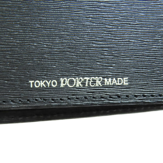 PORTER Bifold Wallet leather black logo mens Used Authentic