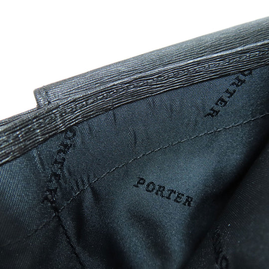 PORTER Bifold Wallet leather black logo mens Used Authentic