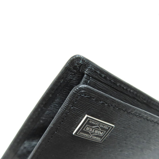 PORTER Bifold Wallet leather black logo mens Used Authentic