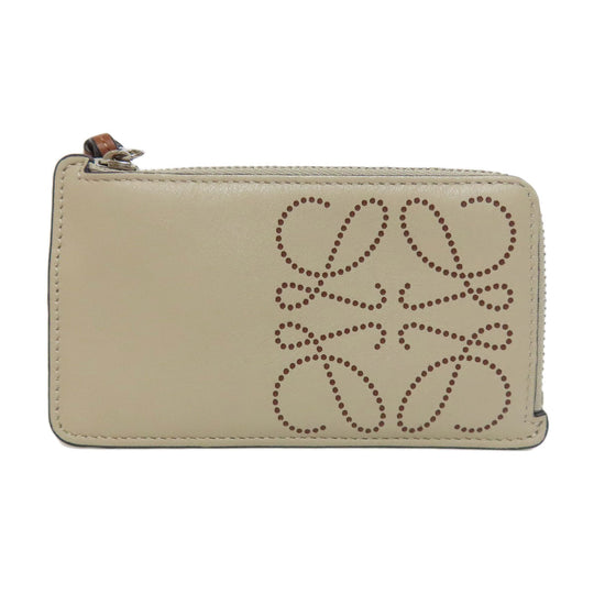 LOEWE Coin case Calfskin beige Anagram coin card holder Women Used Authentic
